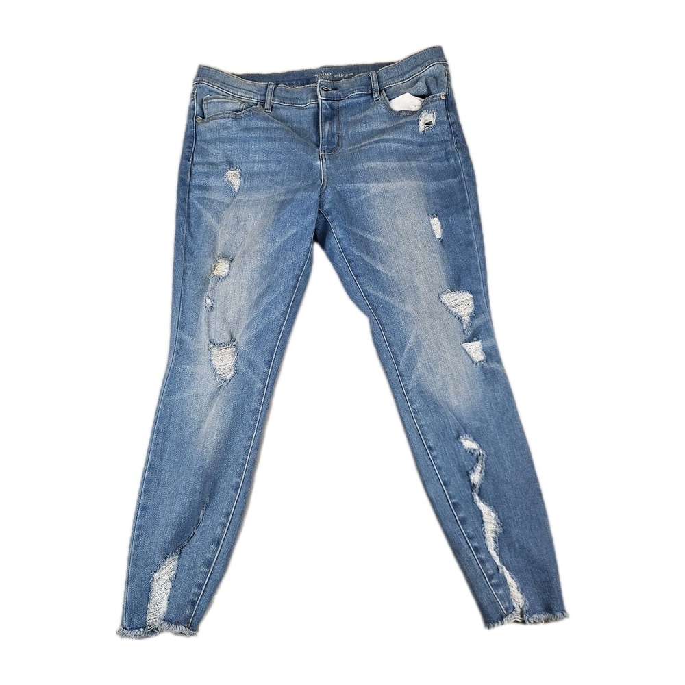 Soho New York & Co Women's Size 14 Distressed Skinny Jeans Light Wash Stretch...